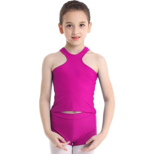 2021 Kids Girls Dance Sport Outfit Sportsuit Racer Front Back Tank Top with Bottoms Set for Ballet Gym Workout Sports Fitness