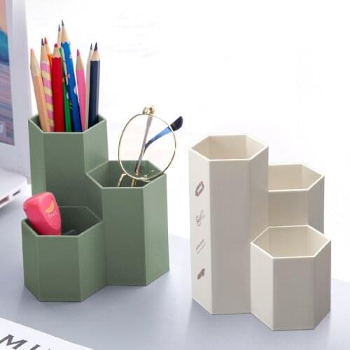 Home Office Hexagonal Pen Pencil Holder Pen Storage Cute Cosmetic Makeup Storage Box Desk Drawer Organizer Desk Accessories