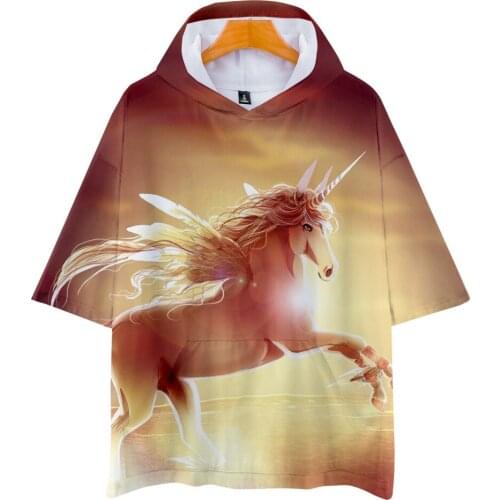 Unicorn 3d Printed T Shirt Rainbow Funny Tshirt High Quality Hooded T-shirt Tops Harajuku Cartoon T Shirts Streetwear Clothes