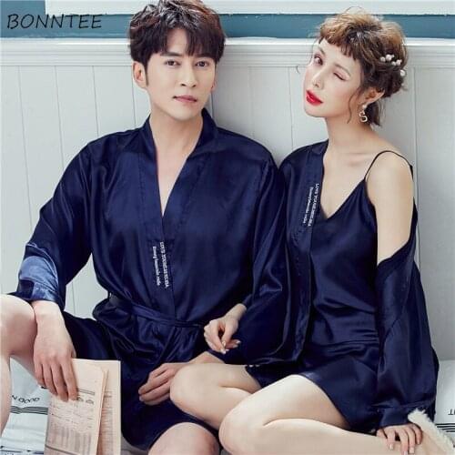 Robe Sets Women Simple Lovely Couple Elegant Sexy Womens Nightwear Soft Half Sleeve Bathwear Summer Fashion Boyfriend Bathrobe