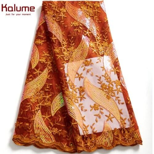 Kalume Sequins Tulle Lace Fabric 5 Yards African Nigerian Lace Fabric 2021 High Quality For Wedding Party Diy Dress Sewing F2553