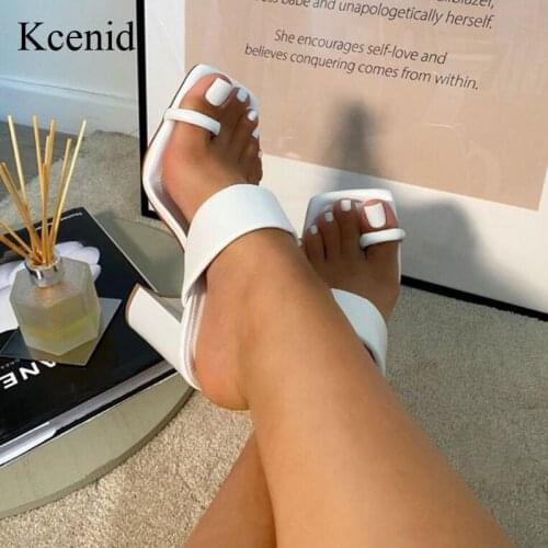 Kcenid 2021 New white clip toe narrow band female slippers outdoor fashion block heel sandals for women slides summer shoes 42