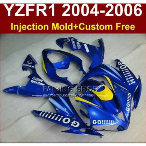Customize high quality Injection fairings kit for YAMAHA 2004 2005 2006 YZFR1 YZF1000 YZF R1 04 05 06 blue GO!!!!! fairing parts