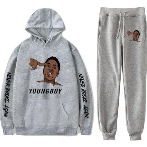Hoodies Sets YoungBoy Never Broke Again Sweatshirts Sweatpants 2Pcs Hip Hop Fashion Hoodies Men Women Tracksuit New Sport Suit