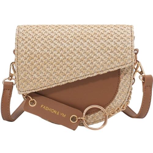 Rattan Bag 2021 Summer Beach Bag New Mini One-shoulder Handbag Womens Chain Slanted Saddle Bag
