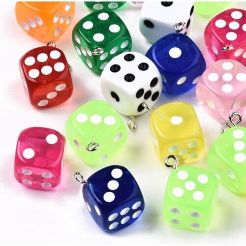 200pcs Epoxy Resin Pendants Cube with Dice Charms for Bracelet DIY Jewelry Handmade Making Accessories Mixed Color 23x19x19mm
