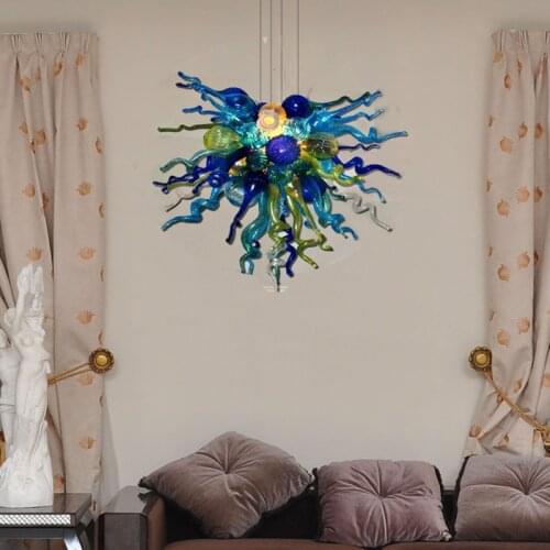 LR1094 Free Shipping UL/CE LED Bulb Green Blue Aqua Murano Glass Chihuly Art Western Style Glass Chandelier Dinning Room Decor
