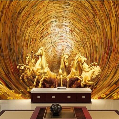 Milofi custom wallpaper wall covering geometric gold eight horses male wind relief picture-in-picture 3D TV background wall