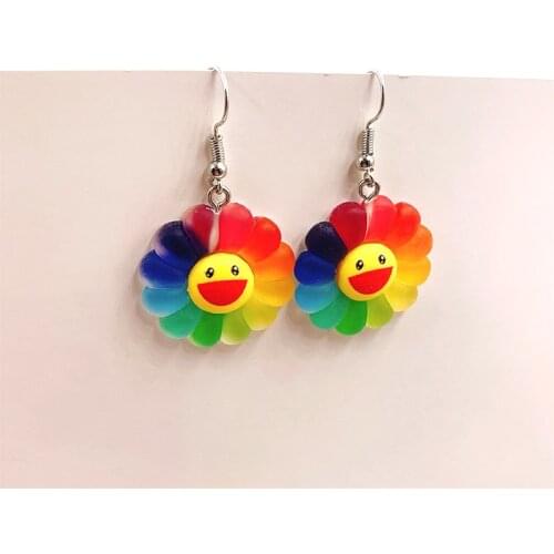 Lovely Smiling Flower Acrylic Drop Earrings For Women Girls Cute Colorful Sunflower Dangle Earrings 2021 Trend Fashion Jewelry