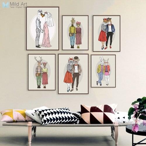 Fashion Animal Deer Giraffe Wedding Decoration A4 Large Art Print Poster Couple Wall Picture Canvas Painting Custom Home Decor