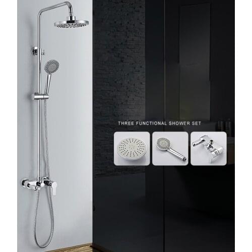 Bathroom Shower Set Brass Chrome Wall Mounted Shower Faucet 8" Shower Head Water Saving Nozzle Aerator High Pressure Shower Set