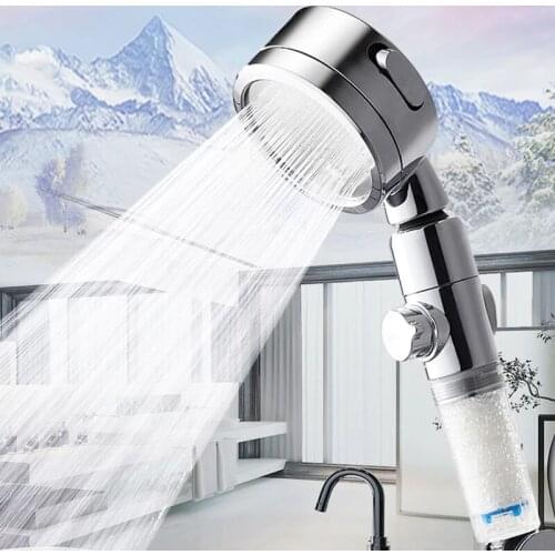 Bath Skin Care High Pressure 3 Modes Shower Head with Stop Button Water Saving Replaceable Filter Spray Nozzle Silver
