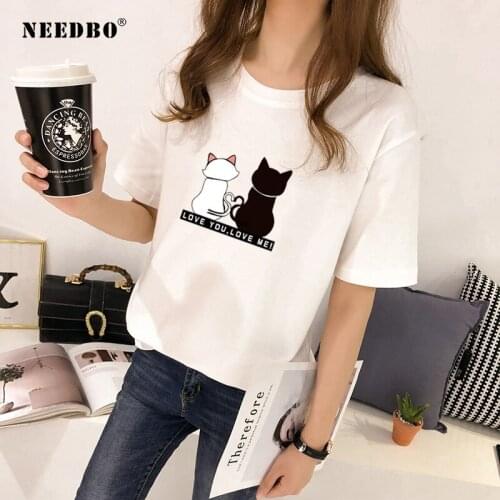 NEEDBO T Shirt Women Summer Harajuku Tee Shirt Femme Unique Print Cat Elephant Animal Tshirts For Women Short Sleeve O-Neck Tops