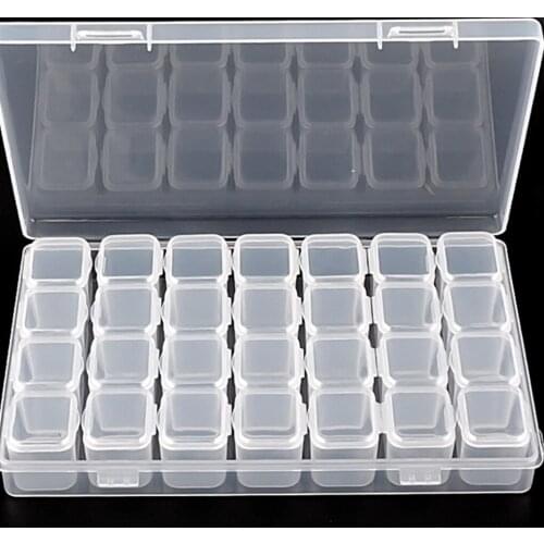 New Portable 28 Grids Separate Slots Empty Storage Box Grids Clear Nail Art Rhinestones Tools Jewelry Beads Display Storage Case