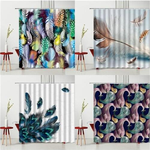 Originality Shower Curtain Set Personality Colourful Feather Waterproof Polyester Fabric Bathtub Decoration 240X180cm With Hooks