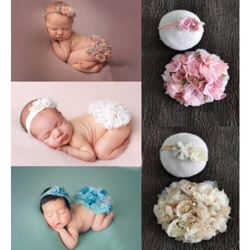Newborn Baby Photography Props Baby Girl Floral Headband Lace Dress Fotografia Accessories Studio Shooting Photo Props