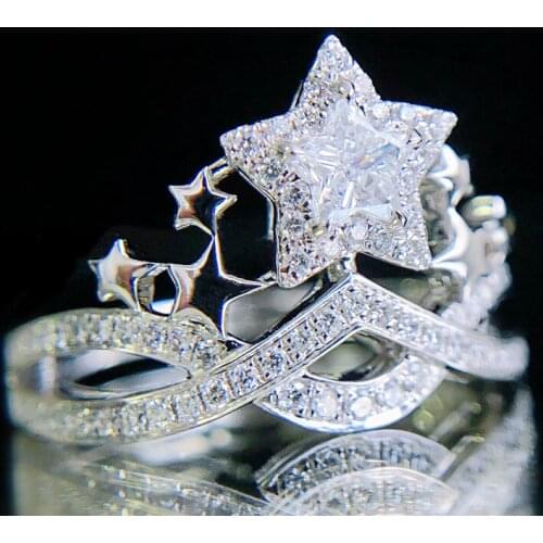 Luxury Sweet Crown Five Pointed Star Zircon Ring Couple Wedding Ring Promise Ring Charm Bride Engagement Party Ring Jewelry