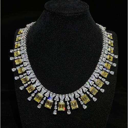 Luxury 100% 925 Sterling Silver Necklaces For Women Full High Carbon Diamond Necklace Bridal Classic Chain Fine Jewelry