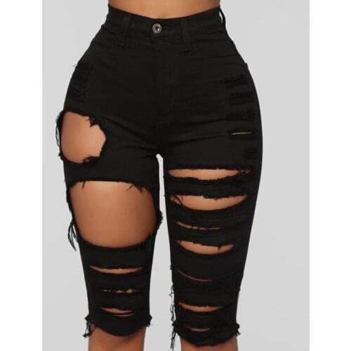 Ripped Denim Shorts Women Summer 2020 High Waist Hole Destroyed Jean Short Black Bodycon Shorts Jeans
