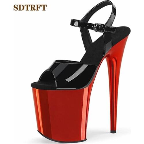 Electroplated Platform Stiletto Nightclubs Sandals Female shoes woman 20cm Thin heels Buckle Pink Gold Pumps zapatos de mujer