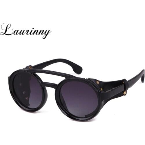 Steampunk Men Polarized Sunglasses Small Round PU Leather Frame Sun Glasses Rivet Vintage Circle Lens Shades Eyewear Male UV400