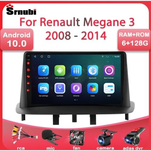 Srnubi 2 Din WIFI RDS Android 10 Car Radio for Renault Megane 3 Fluence 2008 - 2014 Multimedia Player Navigation GPS Stereo DVD