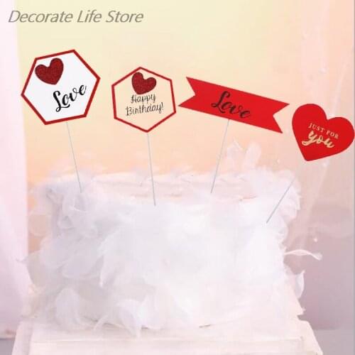 Heart Love Cupcake Toppers Birthday Cake Topper Birthday Party Dessrt Decoration