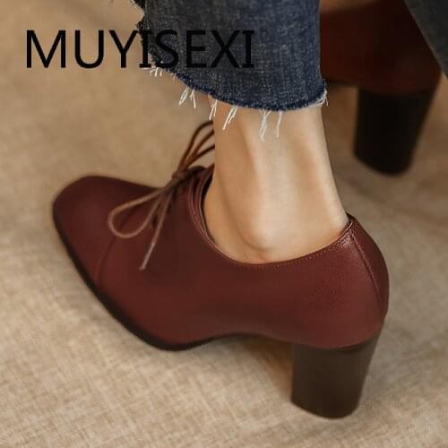 8.5cm Thick High Heels Shoes Stable Genuine Leather Office Lady Dress Fashion Zipper Solid Women Basic Pumps DSHL08 MUYISEXI