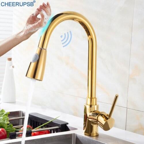 Smart Touch Faucet Kitchen Pull Down Hot Cold Water Mixer Tap Deck Mount Flexible Gold Faucets with Sprayer Sink Sensor Grifos
