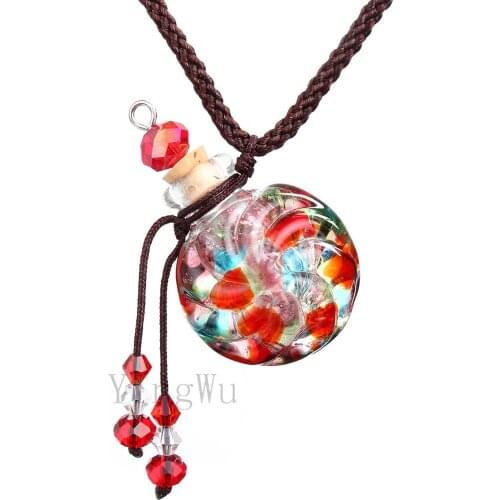 YingWu Colorful Murano Glass Small Colorful oil ashes urn bottle cork pendant vial Necklace