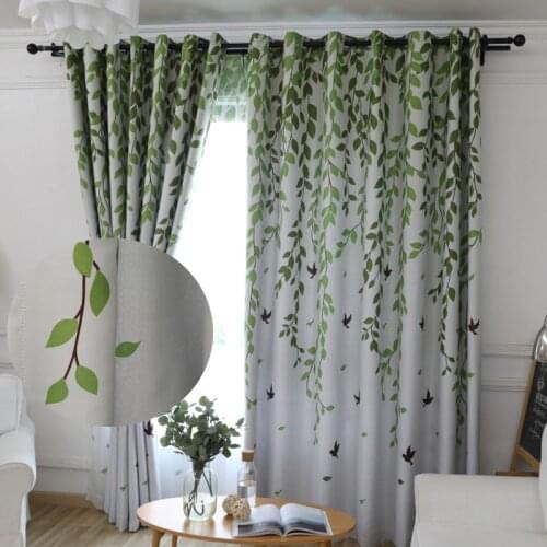 Swallow Printed Kids Bedroom Darkening Curtains Kitchen Window Door Decoration Willow Leaves Living Room Polyester Grommet Panel