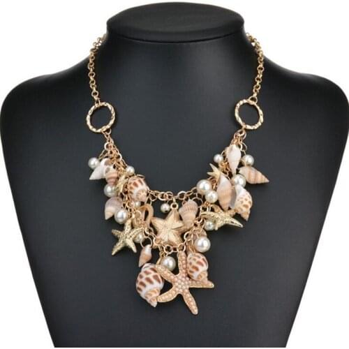 Pearl Necklace Shell Starfish Simulated Sweet Sea Star Multitiere Necklaces & Pendants for Women Wedding Jewelry Link Chain
