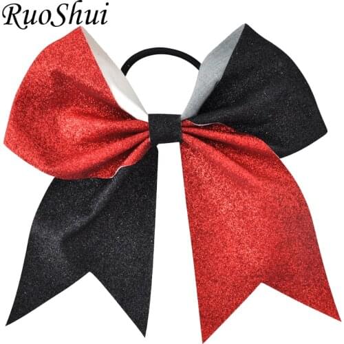 7 Inch 2 Color Patchwork Girls Bling Sequin Cheerleading Hair Bow Women Glitter Bows Elastic Hair Bands Ponytail Hair Holder