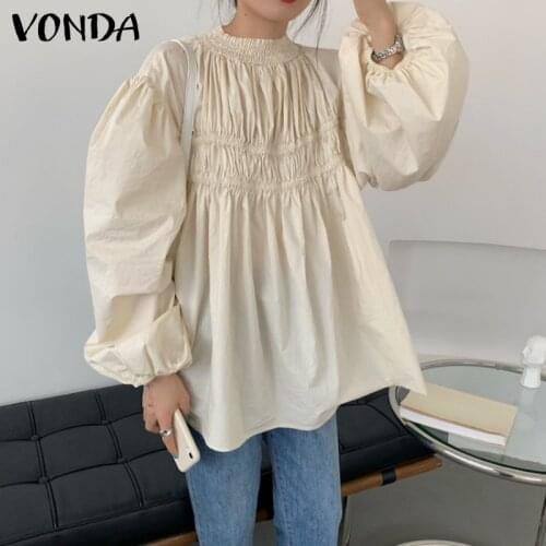 Women'Elegant Blouse Behomain Long Sleeve Tops 2021 VONDA Female Casual Solid Color Blouse Blusas Femininas Plus Size