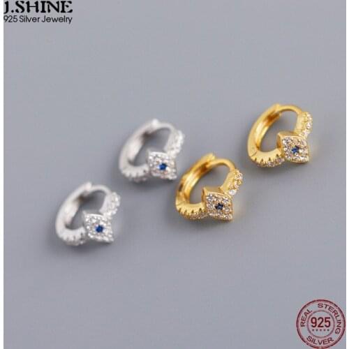 JShine 925 Sterling Silver CZ Eye Huggies Earrings Mini Hoops Ear Buckle Crystal Blue Zircon Fashion Fine Women Jewelry