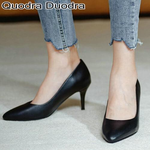 PU Womens Pumps shoes Thin High Heels Pointed toe Office big size 43 33 slipper black autumn black all match solid female woman
