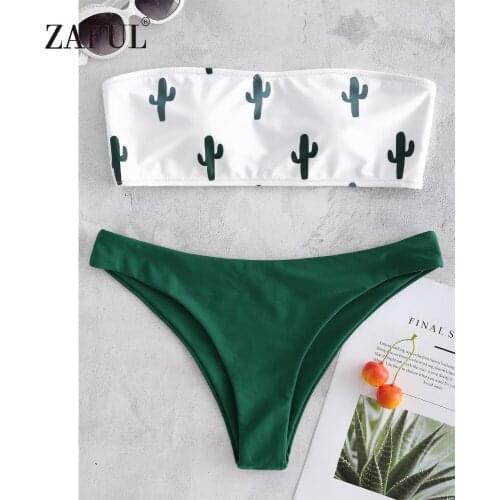 ZAFUL Bikini 2018 Cactus Tube Swimwear Women Swimsuit Secy Strapless Contrast Low Waisted Bathing Suit Biquni maillot de bain