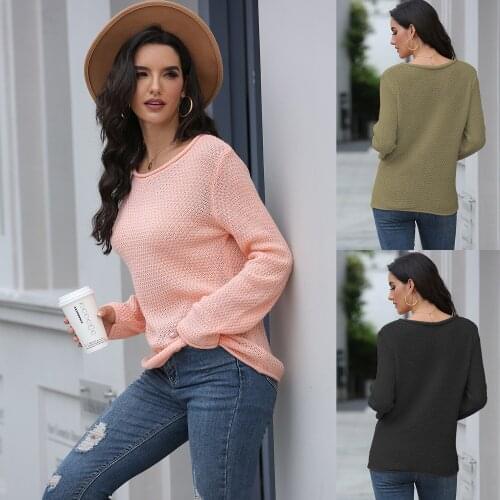 Sweater Women Pullover 2021 Round Neck Solid Color long-sleeved Knitted Sweater Women Autumn New Sweaters Dropshipping SJ3223