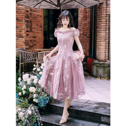 2020 new fashion womens clothing dress women O-Neck Puff Sleeve Vintage