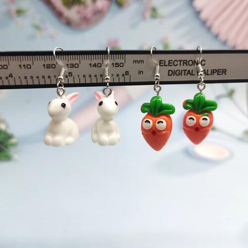 1Pair Korea Cute Animal Vegetable Drop Dangle Earrings for Women Girl Carrot Rabbit Earring Handmade Creative Jewelry EC342