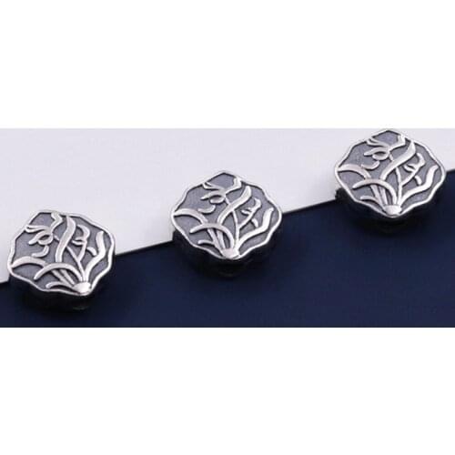 925 Sterling Silver Pretty Orchid Plant Pattern Irregular Loose Beads Aging Process S925 Silver Spacer Charm Beads Diy Jewelrys