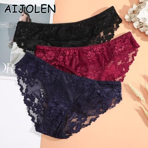 AIJOLEN Hollow Lace Sexy Panties Solid Color Flower Underpants Ladies Breathable Soft Underwear Large Size Briefs for Women