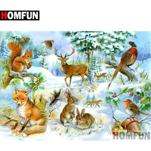 Homfun Full Square/Round Drill 5D DIY Diamond Painting "Snow scene animal"3D Embroidery Cross Stitch Home Decor Gift A09493