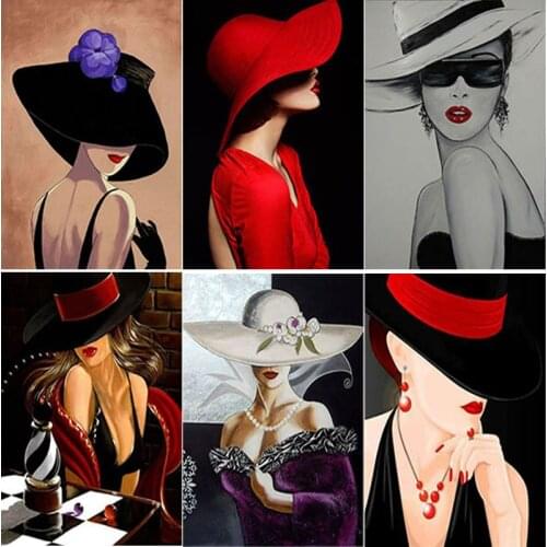 DIY 5D Diamond Painting Hat Woman Diamond Embroidery Cross Stitch Rhinestones Full Round/Square Drill Mosaic Home Decor Art Gift