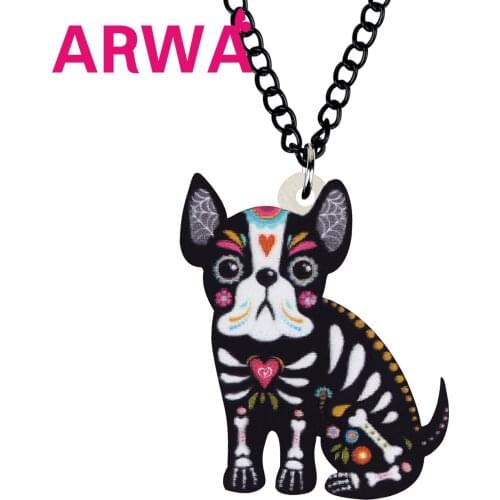 ARWA Acrylic Halloween Floral French Bulldog Dog Necklace Pendant Print Cute Animal Pets Chain Jewelry For Women Kid Funny Gift
