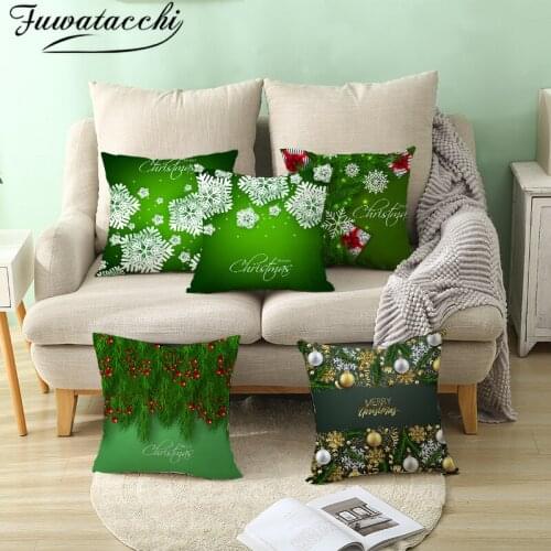 Fuwatacchi Christmas Style Pillow Case Green Plant Tree Printed Cushion Cover for Home Sofa Chair Decorative Pillowcases 45*45cm