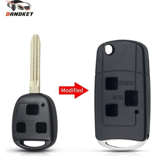 Dandkey 10pcs Replacement Flip Modified Key Shell Uncut TOY43 For Toyota Camry Vela Yaris Avensis 3 Buttons Remote Car Key Case