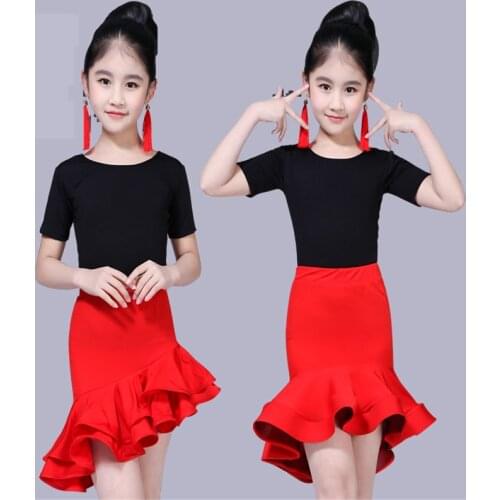 Ruffle Dance Skirt For Girls Children Kids Latin Dance Dress Patterns Unequal Practice Ballroom Tango Salsa Dancing Skirt