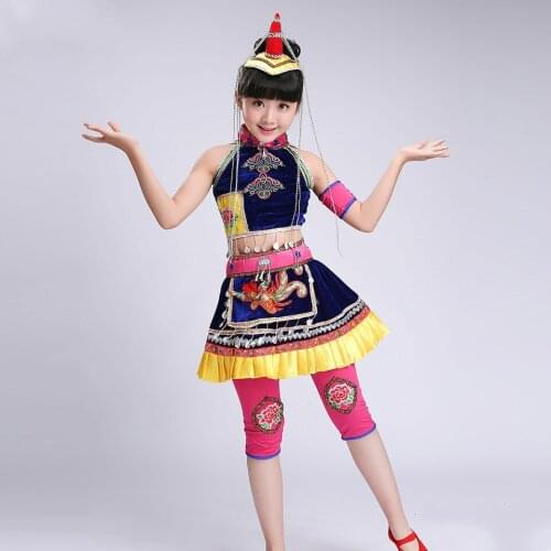 Ancient Traditional Kids Hmong Clothes Miao Costumes with Hat Classical Minority Dance Wear Performance Costumes Hmong Suit