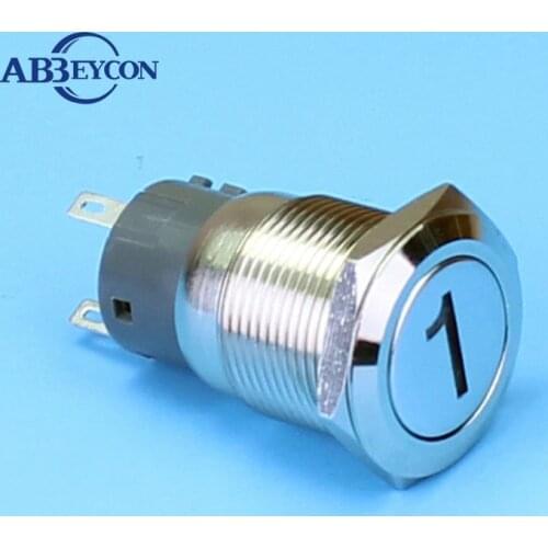 Latching IP67 19mm Flat Head Elevator 1V~220V Blue Led Number "1" Logo Illuminated Light Customized Logo Push Button Swtich